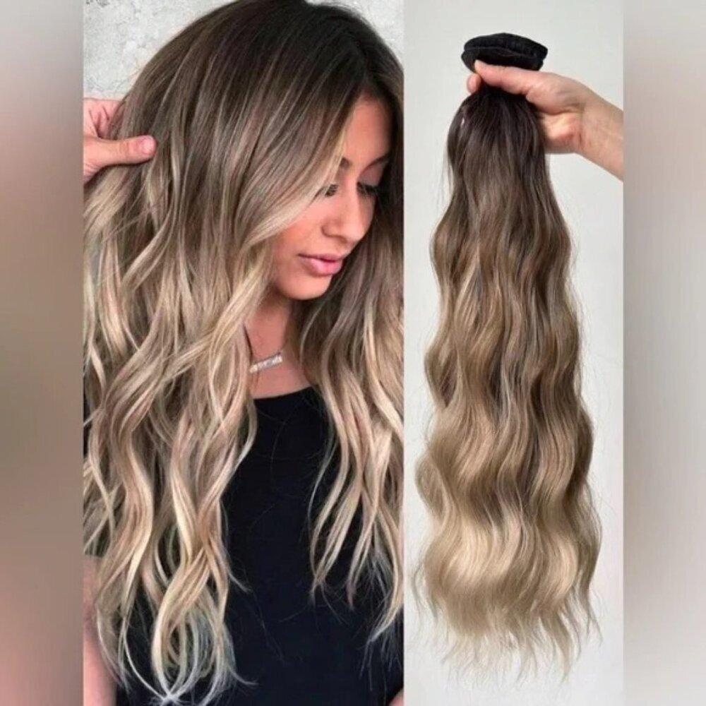 Human hair blend Water Wave Two hair Color Blonde and Brown hair Extensions